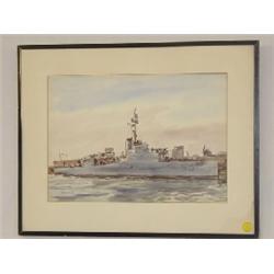 WATERCOLOR LIGHT CRUISER #50 SIGNED REGINALD MARSH (13 1/2" X 19")