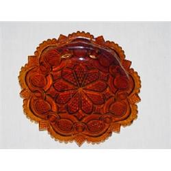 RARE 5 1/4" AMBER LACY SANDWICH TODDY PLATE