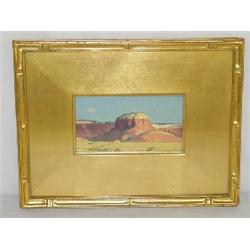 OIL ON ARTIST BOARD MOUNTAINS NEAR ALBIQUE NM BY ERNEST LEONARD BLUMENSHEIN, SIGNED (3 1/2" X 6")