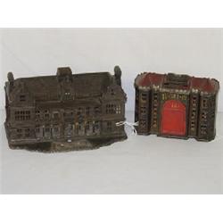 (2) CAST IRON STILL BANKS - PALACE BANK & TOWER BANK (BOTH AS IS)