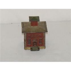 3 1/4" PAINTED CAST IRON CUPOLA BANK BUILDING STILL BANK W/ RED PAINT