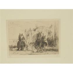 ARTISTS PROOF ETCHING ELEPHANTS IN HYDERABAD SIGNED MARIUS A. J. BAUER - W/ GALLERY LABEL (5" X 7")