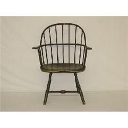 PAINTED 18TH CENT. CT SACK BACK WINDSOR KNUCKLE ARM CHAIR