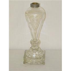 19TH CENT. FLINT GLASS WHALE OIL LAMP W/ GRAPES & VINES