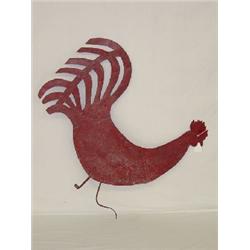 LARGE SHEET METAL ROOSTER WEATHERVANE IN RED PAINT (28"H X 30"W)