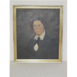 19TH CENT. OIL PAINTING ON BOARD OF REVEREND WILLIAM BRULE - 1844 (18" X 16")