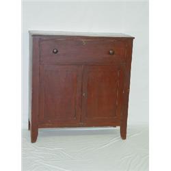 19TH CENT. NEW ENGLAND JELLY CUPBOARD W/ LARGE DRAWER OVER 2 LOWER PANELED DOORS W/ OLD RED