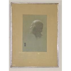 CHARCOAL & PASTEL SKETCH OF OLD MANS HEAD SIGNED MARY J. COULTER (11 1/2" X 7 1/2")