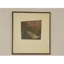 COLORED LITHO "CHRYSALIDE CELESTE" SIGNED KALINOWSKI 63 PARIS (15" X 13")