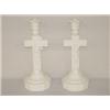 Image 1 : PR. 13" SANDWICH MILK GLASS CRUCIFIX CANDLESTICKS