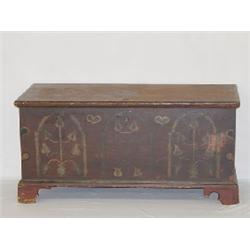 EARLY 19TH CENT. PA DOVETAILED BLANKET CHEST W/ PAINTED DECORATION DATED 1808