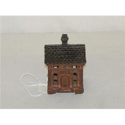 3 1/2" CAST IRON 1878 BANK BUILDING STILL BANK W/ RED PAINT