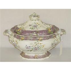 14" MULTICOLORED 2 PC. STAFFORDSHIRE TUREEN W/ FLOWERS