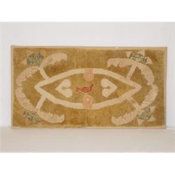 LARGE HOOKED RUG W/ STRAWBERRIES, HEARTS, & BIRDS, MOUNTED (40" X 73")