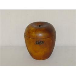 EARLY APPLE FORMED FRUITWOOD TEA CADDY W/ OLD FOIL LINING (NICE PATINA)