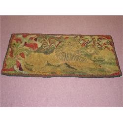 LARGE 19TH CENT. HOOKED RUG W/ LION & CUB (4.1'X2.6')