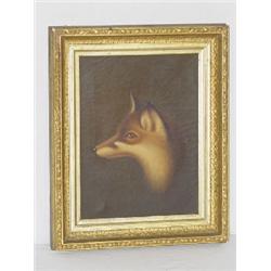 19TH CENT. OIL ON CANVAS OF FOX SIGNED HALL (11" X 8")