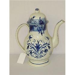 12" PEARLWARE DOMETOP COFFEE POT W/ BLUE DECORATIONS