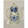 Image 1 : 12" PEARLWARE DOMETOP COFFEE POT W/ BLUE DECORATIONS
