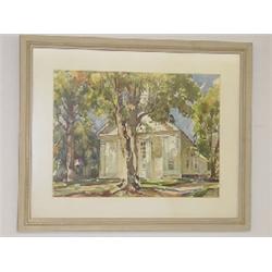 WATERCOLOR - CHURCH IN ASHFIELD MA SIGNED WILLIAM LESTER STEVENS (17 1/2" X 23 1/2")