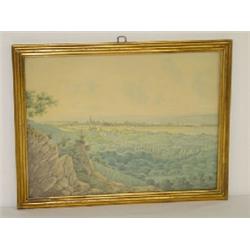 19TH CENT. WATERCOLOR OF EUROPEAN LANDSCAPE SIGNED ? 1868 (10 1/2" X 14")