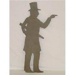 LARGE PAINTED SHEET METAL WEATHERVANE OF A POINTING MAN IN A BEAVER HAT