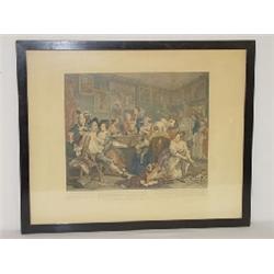 HOGARTH COLORED ENGRAVING OF MERRY MAKER "O VANITY OF YOUTHFUL BLOOD" ( 18 1/4" X 23")