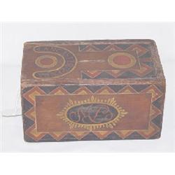 EARLY 19TH CENT. PAINT DECORATED PA DOVETAILED WALNUT BALLOT BOX - LANCASTER PENNA ON LID (9"L X 5 1