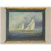 Image 1 : OIL ON CANVAS TITLED AMERICAS CUP YACHT RACING "PASSING THE SANDY HOOK LIGHT SHIP" SIGNED FREDERICK 