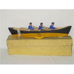 CARVED WOODEN FRENCH ROWBOAT TOY W/ ORIGINAL BOX