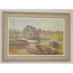 OIL ON CANVAS HARBOR VIEW CAPE COD SIGNED WENDELL ROGERS (19" X 29")