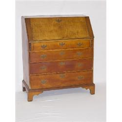 CHIPPENDALE TIGER MAPLE SLANT FRONT DESK ON BRACKET BASE