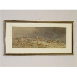 EARLY 20TH CENT. WATERCOLOR COASTAL LANDSCAPE UNSIGNED (11" X 29")