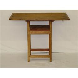19TH CENT. PINE CHILDS CHAIR TABLE W/ TRACES OF OLD RED (28"H X 24"W X 36"L)