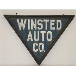 LATE 19TH CENT. 2 SIDED PAINT TIN TRIANGLE SHAPED SIGN - WINSTED AUTO CO. (FROM CT)