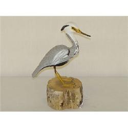 WOODEN CARVED & PAINTED HERON SIGNED HERB DAISEY JR. CHINCOTEGUE (?) VA