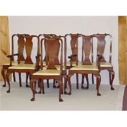 SET (8) QUEEN ANNE STYLE MAHOGANY DINING CHAIR - (2) ARM & (6) SIDES W/ HENRY A. TURNER BOSTON MA LA