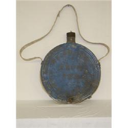 RARE 29" DIAMETER BLUE PAINTED TIN GAR CONVENTION CANTEEN - "WE DRANK FROM THE SAME CANTEEN" W/ SPIG