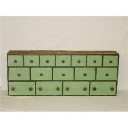 LARGE 19TH CENT. 16 DRAWER PAINTED PINE APOTHECARY CHEST