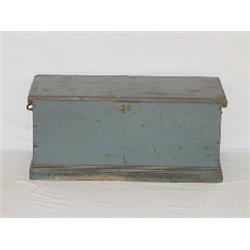 SMALL 19TH CENT. BLANKET BOX W/ MOLDED BASE & OLD BLUE PAINT
