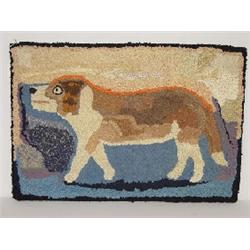 HOOKED RUG W/ DOG (ST. BERNARD?) - MOUNTED