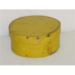 7" ROUND WOODEN PANTRY BOX W/ MUSTARD PAINT