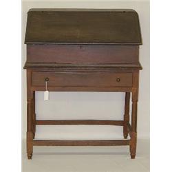 PRIMITIVE 18TH CENT. SLANT FRONT DESK ON FRAME W/ OLD FINISH