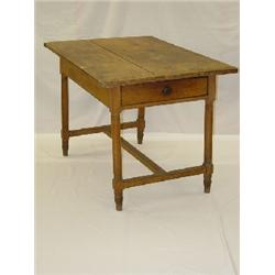 EARLY PA 2 DRAWER TAVERN TABLE W/ SCRUB TOP & MEDIAL CROSS STRETCHER