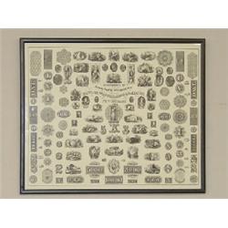 FRAMED SPECIMENS OF BANK-NOTES ENGRAVINGS RAWDON, WRIGHT, HATCH & EDSON NEW ORLEANS (23 1/2" X 27 1/