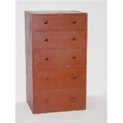 19TH CENT. NEW ENGLAND PAINTED 5 DRAWER CHEST OF DRAWERS W/ BENNINGTON KNOBS (27"L X 22"D X 49"H)