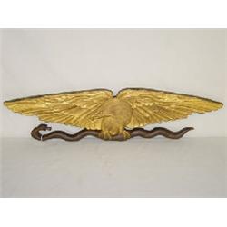 26" CARVED & GILT WOODEN EAGLE PLAQUE W/ SNAKE IN CLAWS