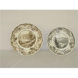 (2) STAFFORDSHIRE PLATES - 6 3/4" BLACK PLATE - HUDSON RIVER SERIES BY CLEWS & 7 3/4" BROWN HUDSON R