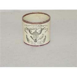 2 1/2" COPPER LUSTRE CHILDS MUG - "A PRESENT FOR MY DEAR GIRL" W/ EAGLE & SHIELD, HANDLES MISSING