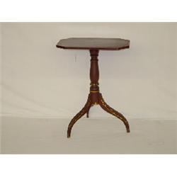 19TH CENT. SPIDER LEG SHAPED TOP CANDLESTAND IN OLD RED PAINT W/ GOLD HIGHLIGHT DECORATION